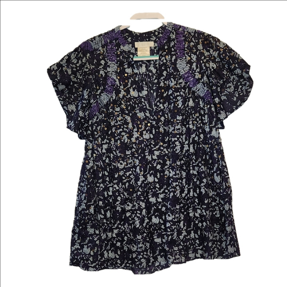 Nicole Farhi Floral Print Embroidered metal sequined Women's Tunic Top sz 6